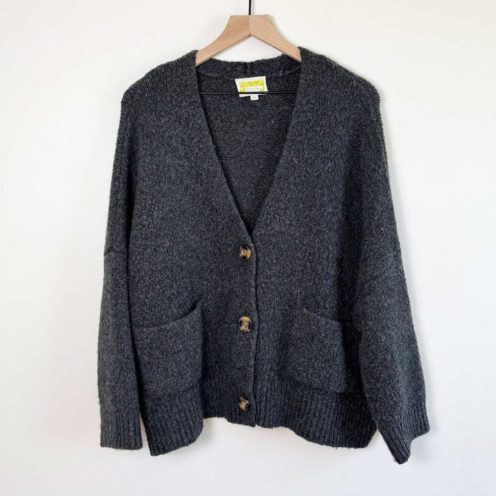 Yummy Sweater Co.  Wool Blend Cropped Cardigan Charcoal Gray Size M